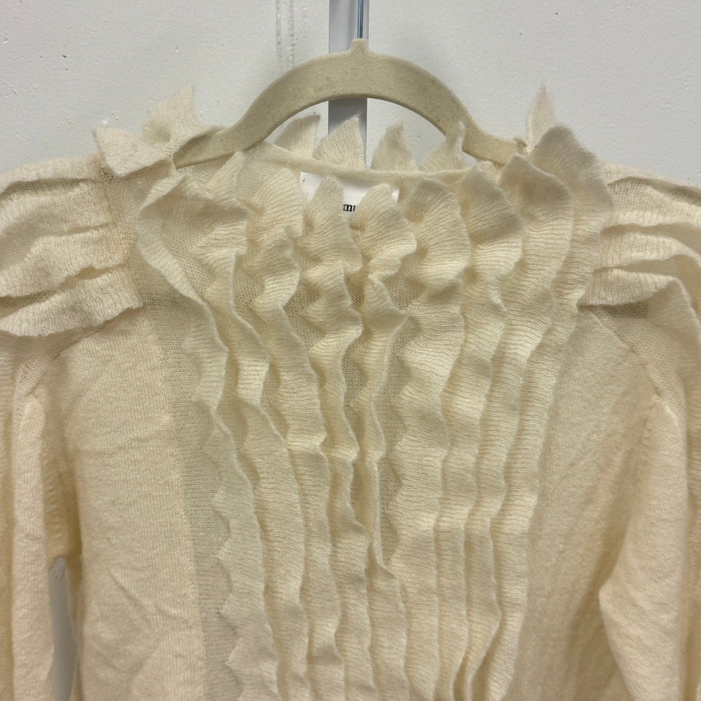 Sita Murt Cream Wool Alpaca Blend Ruffle Mock Neck Sweater Small Ivory White - Picture 7 of 14